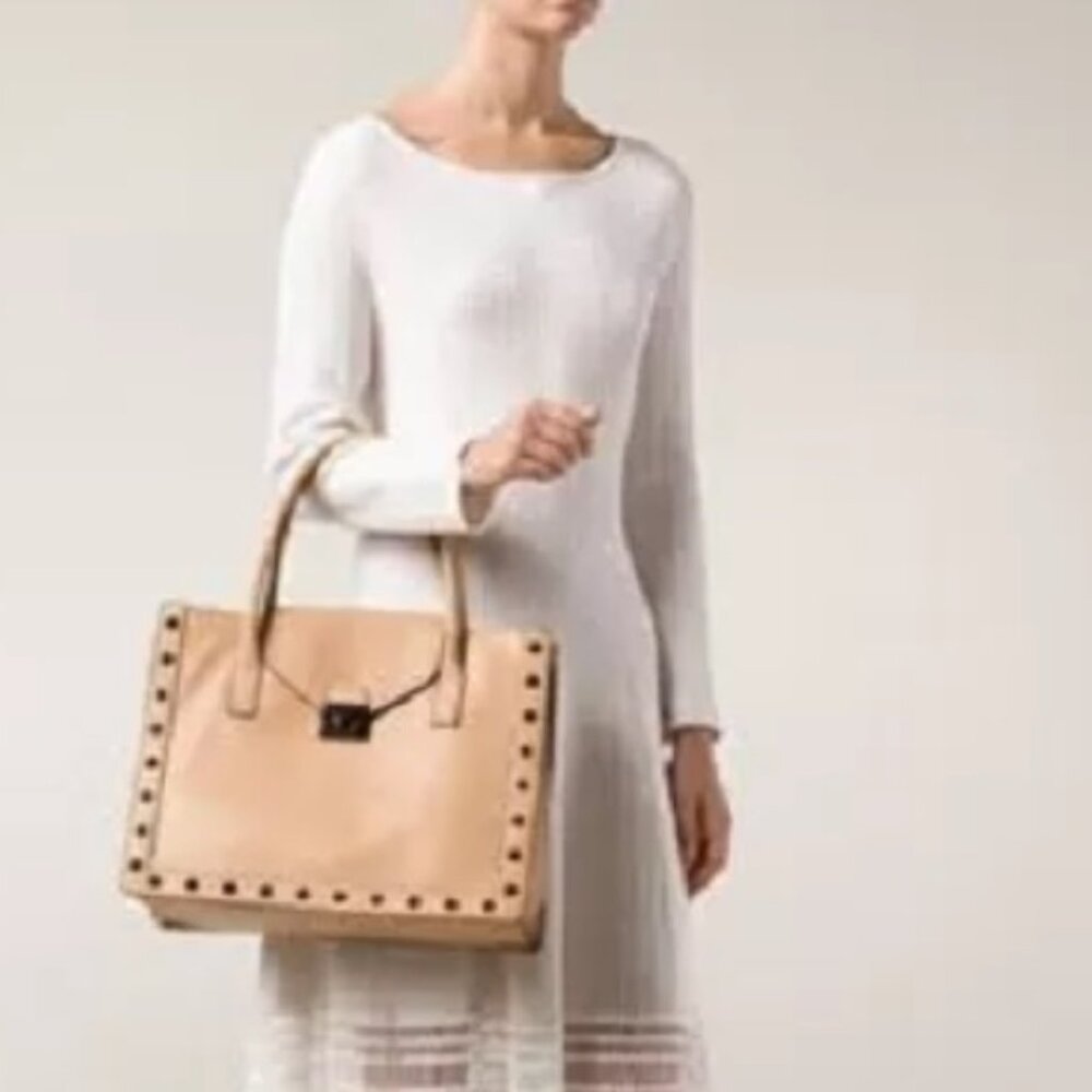 Loeffler Randall Women's Edgy Beige Studded Large Work Tote Purse